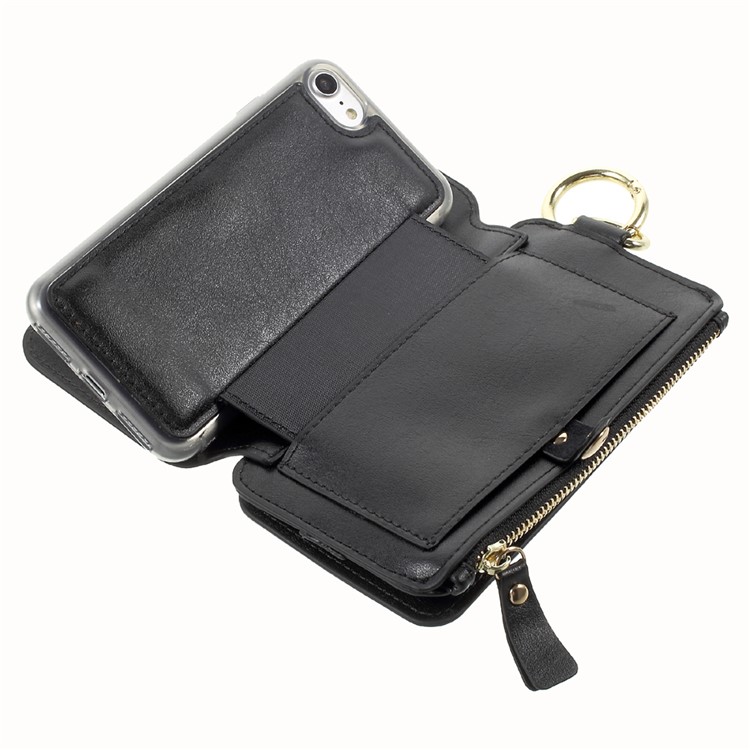 2-in-1 Button Closure Zippered Wallet Leather Cell Phone Case with Metal Ring for iPhone 7 4.7 inch - Black-12