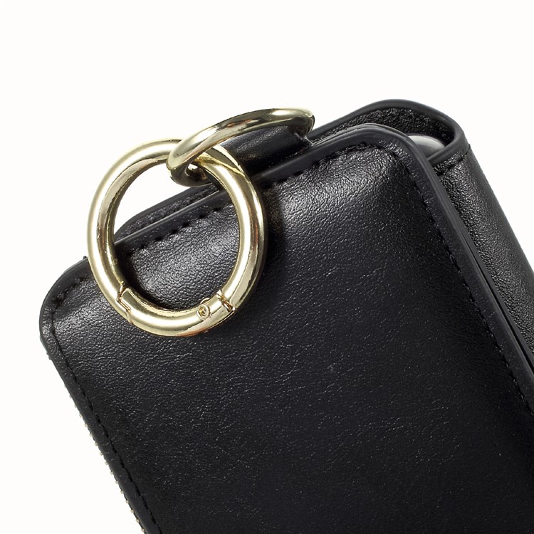2-in-1 Button Closure Zippered Wallet Leather Cell Phone Case with Metal Ring for iPhone 7 4.7 inch - Black-13
