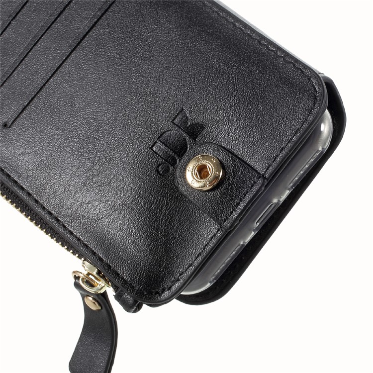 2-in-1 Button Closure Zippered Wallet Leather Cell Phone Case with Metal Ring for iPhone 7 4.7 inch - Black-14