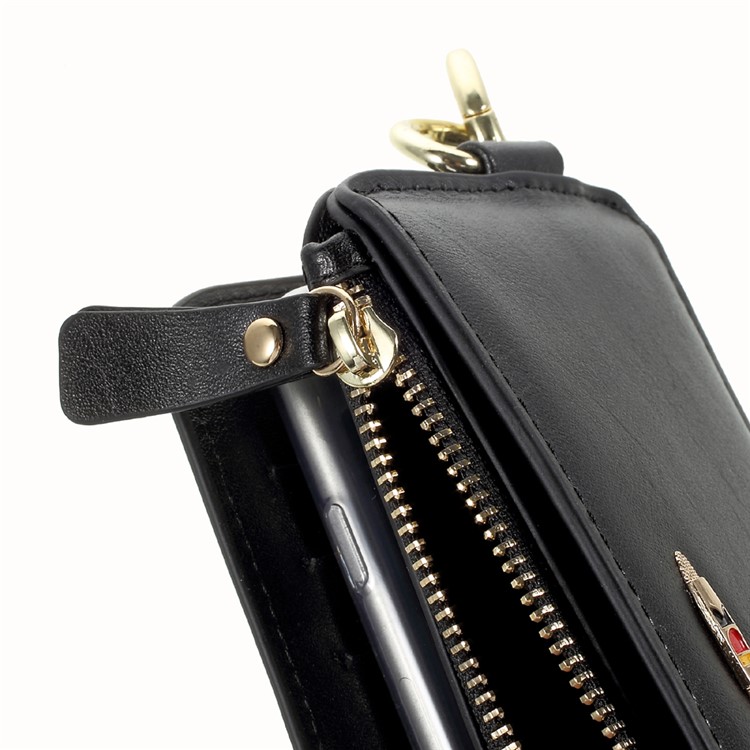 2-in-1 Button Closure Zippered Wallet Leather Cell Phone Case with Metal Ring for iPhone 7 4.7 inch - Black-15