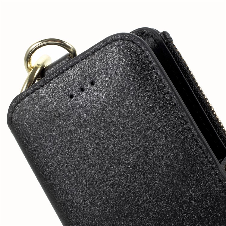 2-in-1 Button Closure Zippered Wallet Leather Cell Phone Case with Metal Ring for iPhone 7 4.7 inch - Black-16