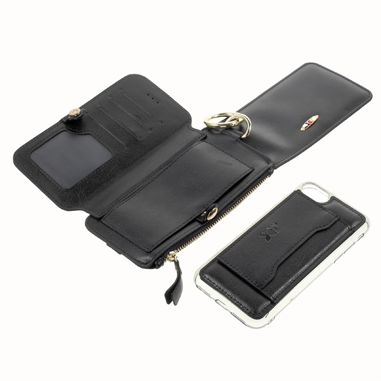 2-in-1 Button Closure Zippered Wallet Leather Cell Phone Case with Metal Ring for iPhone 7 4.7 inch - Black-17