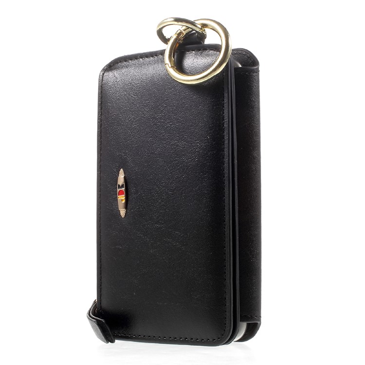 2-in-1 Button Closure Zippered Wallet Leather Cell Phone Case with Metal Ring for iPhone 7 4.7 inch - Black-2