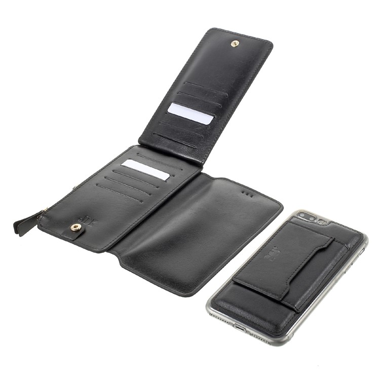 2-in-1 Button Closure Zippered Wallet Leather Mobile Case with Metal Ring for iPhone 7 Plus 5.5 - Black-10
