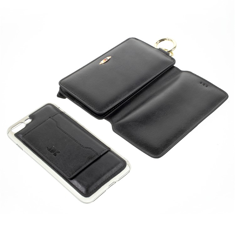 2-in-1 Button Closure Zippered Wallet Leather Mobile Case with Metal Ring for iPhone 7 Plus 5.5 - Black-11