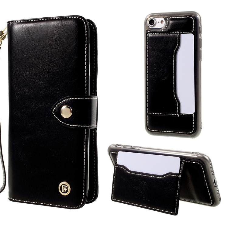 Multifunctional Clutch Purse with Detachable TPU Back Cover for iPhone 7 4.7 inch - Black-1