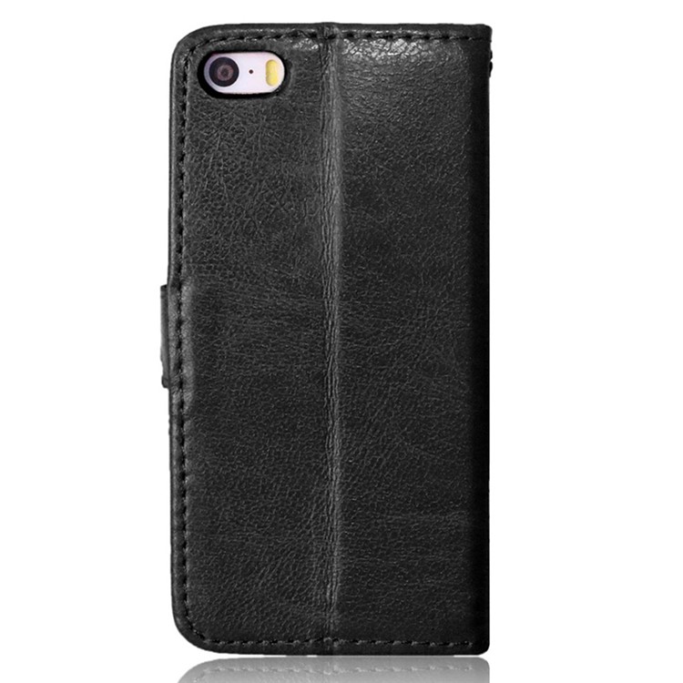 Crazy Horse Wallet Leather Stand Case for iPhone SE/5s/5 - Black-3