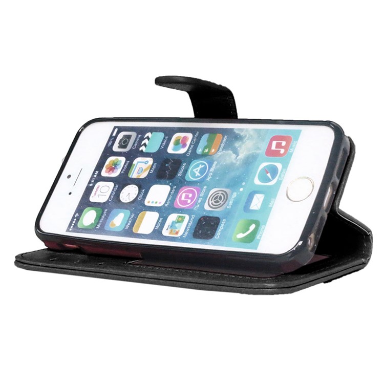 Crazy Horse Wallet Leather Stand Case for iPhone SE/5s/5 - Black-4