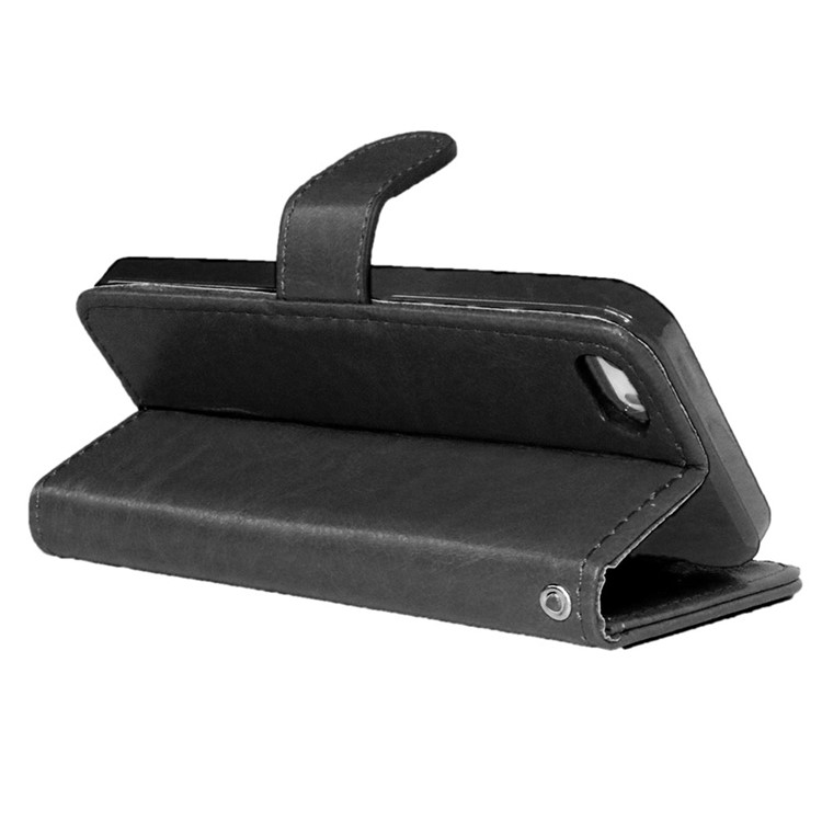 Crazy Horse Wallet Leather Stand Case for iPhone SE/5s/5 - Black-5