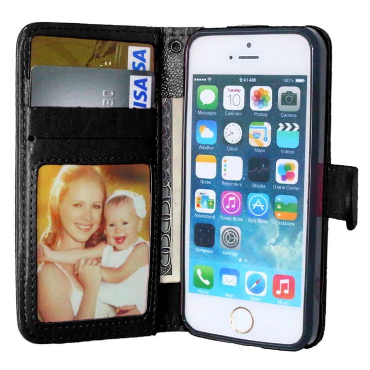 Crazy Horse Wallet Leather Stand Case for iPhone SE/5s/5 - Black-6