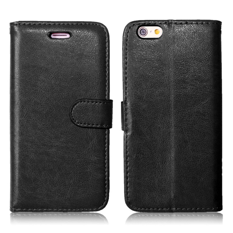Crazy Horse Folio Wallet Case with Card Holder for iPhone 6s 6 - Black-2