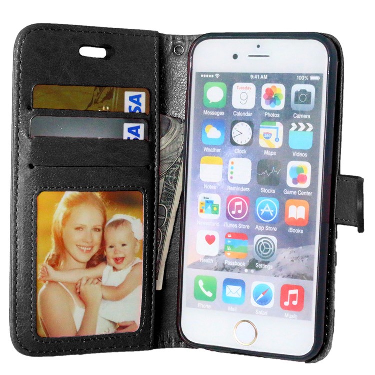 Crazy Horse Folio Wallet Case with Card Holder for iPhone 6s 6 - Black-7
