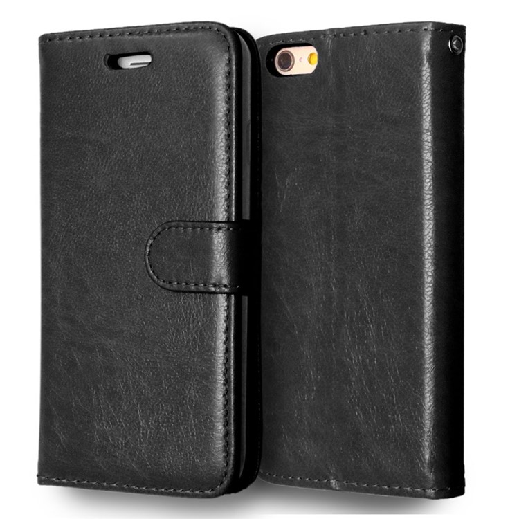 Crazy Horse Folio Wallet Case with Card Holder for iPhone 6s 6 - Black-9