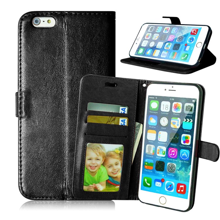 3 Card Slots Leather Cell Phone Case for iPhone 6s Plus / 6 Plus - Black-1