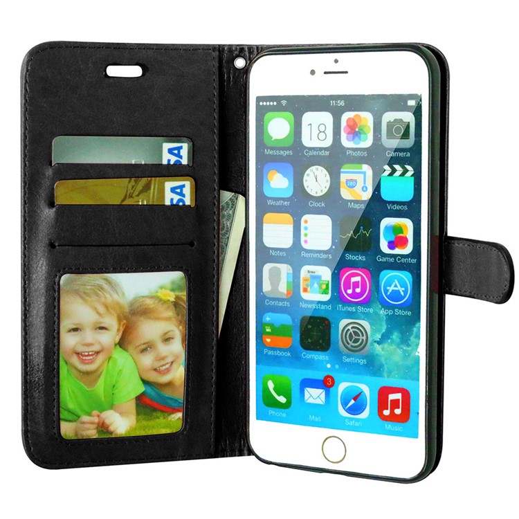 3 Card Slots Leather Cell Phone Case for iPhone 6s Plus / 6 Plus - Black-8