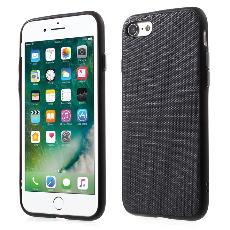 Textured Leather Coated TPU PC Hybrid Casing for iPhone 7 4.7 with Tactile Buttons - Black-1