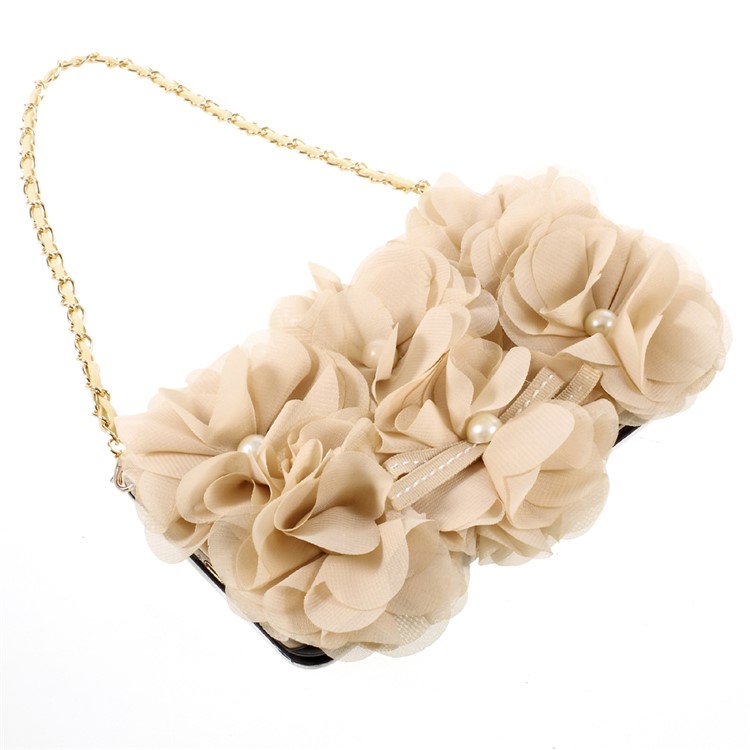 3D Roses Decor Leather Wallet Phone Case with Gold Handy Lanyard for iPhone 7 Plus 5.5 inch - Beige-2