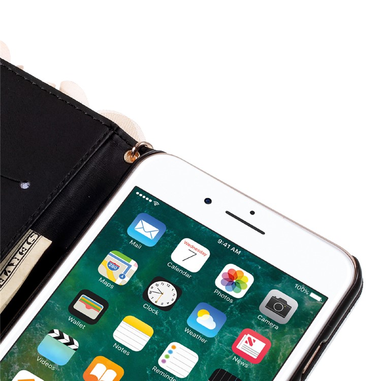 3D Roses Decor Leather Wallet Phone Case with Gold Handy Lanyard for iPhone 7 Plus 5.5 inch - Beige-6