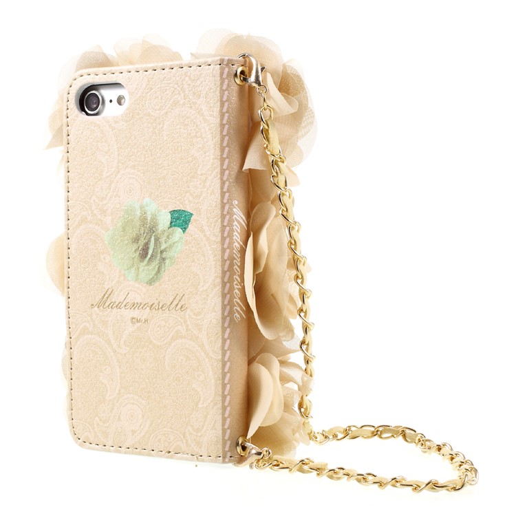 For iPhone 7 4.7 inch Multi-purpose Fashion Chiffon Flower Rose PU Leather Wallet Phone Cover Handbag Chain Style-4