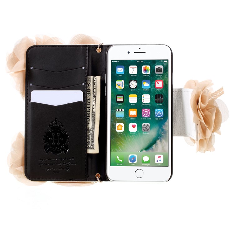 For iPhone 7 4.7 inch Multi-purpose Fashion Chiffon Flower Rose PU Leather Wallet Phone Cover Handbag Chain Style-5