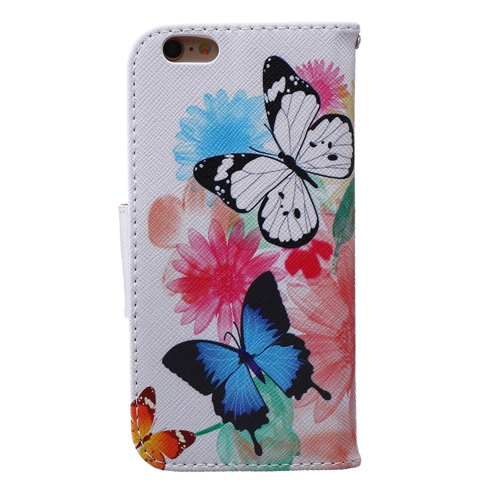 Patterned Leather Wallet Flip Cover for iPhone 6s / 6 4.7 - Colorized Flowers and Butterflies-2