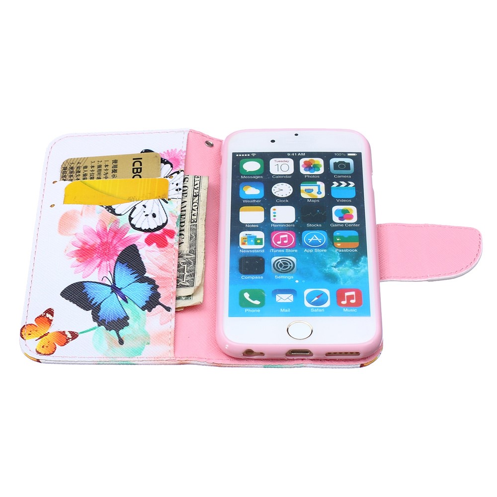 Patterned Leather Wallet Flip Cover for iPhone 6s / 6 4.7 - Colorized Flowers and Butterflies-4