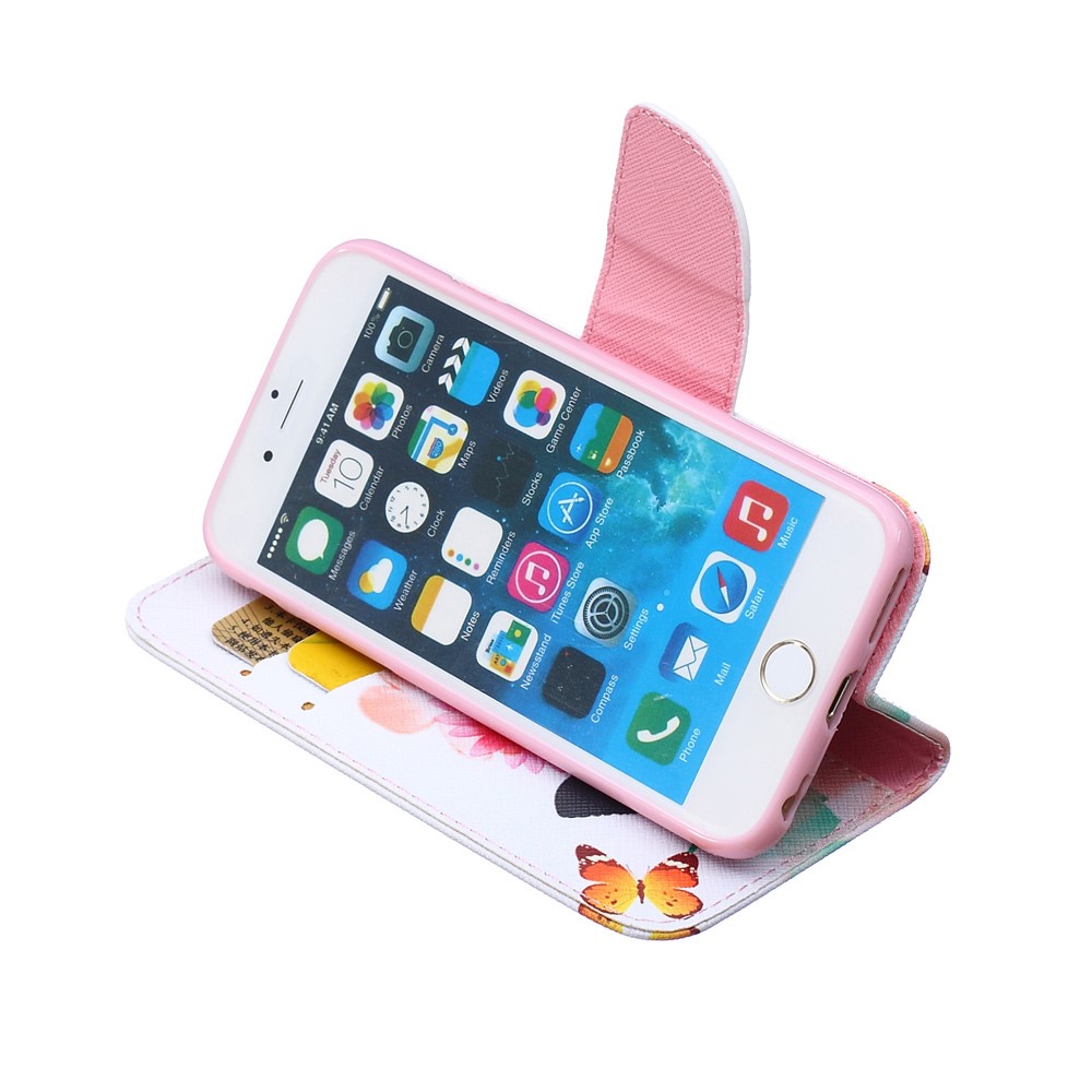 Patterned Leather Wallet Flip Cover for iPhone 6s / 6 4.7 - Colorized Flowers and Butterflies-5