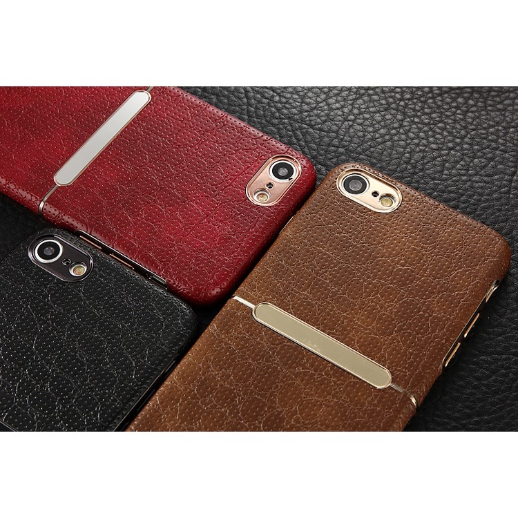 HOCAR Mesh Texture Genuine Leather Coated PC Back Case for iPhone 7 4.7 with Plated Edges - Black-5
