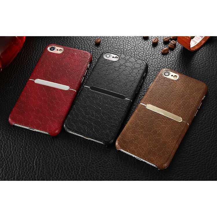 HOCAR Mesh Texture Genuine Leather Coated PC Back Case for iPhone 7 4.7 with Plated Edges - Black-6