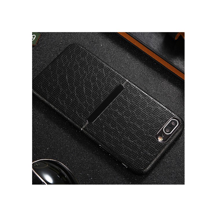 HOCAR Mesh Texture Leather Coated PC Back Case for iPhone 7 Plus 5.5 with Plated Edges - Black-1
