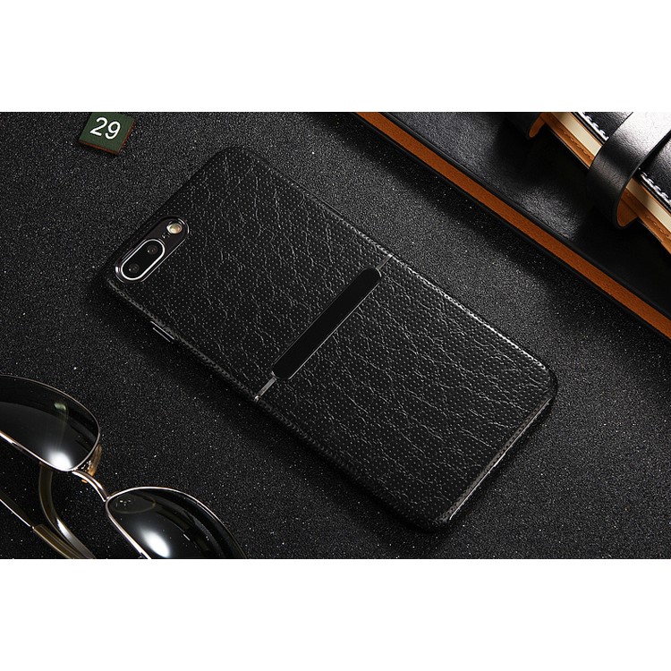 HOCAR Mesh Texture Leather Coated PC Back Case for iPhone 7 Plus 5.5 with Plated Edges - Black-2