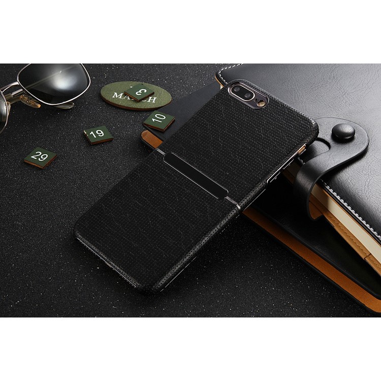 HOCAR Mesh Texture Leather Coated PC Back Case for iPhone 7 Plus 5.5 with Plated Edges - Black-3