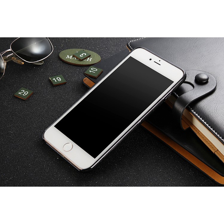 HOCAR Mesh Texture Leather Coated PC Back Case for iPhone 7 Plus 5.5 with Plated Edges - Black-4