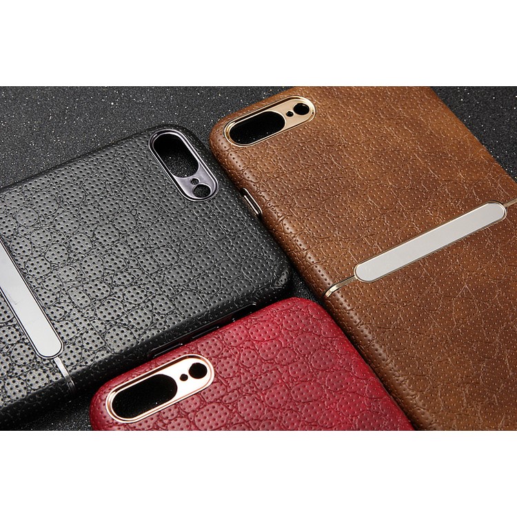 HOCAR Mesh Texture Leather Coated PC Back Case for iPhone 7 Plus 5.5 with Plated Edges - Black-5