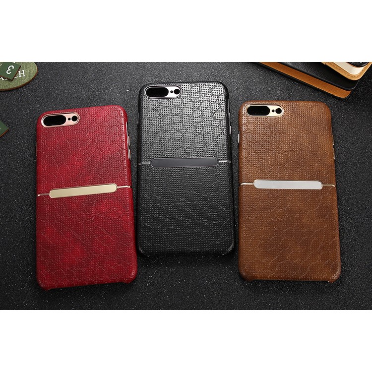 HOCAR Mesh Texture Leather Coated PC Back Case for iPhone 7 Plus 5.5 with Plated Edges - Black-6