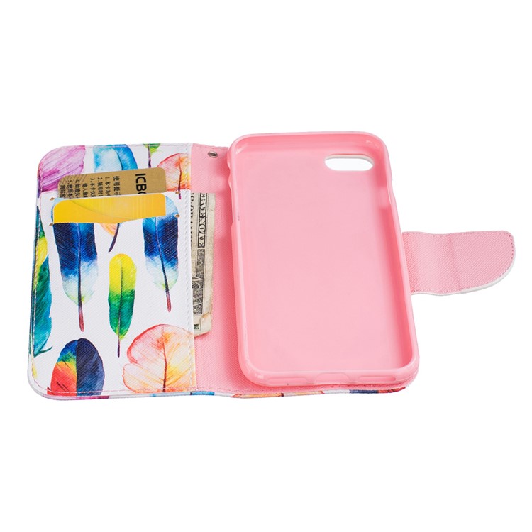 Pattern Printing Stand Leather Wallet Case for iPhone 7 4.7 inch - Colorful Feathers-7