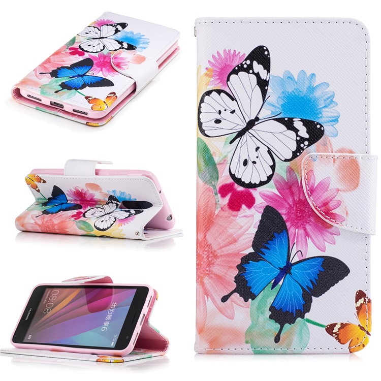 Pattern Printing Leather Wallet Cases for Huawei Enjoy 6 - Colorized Flowers and Butterflies-1