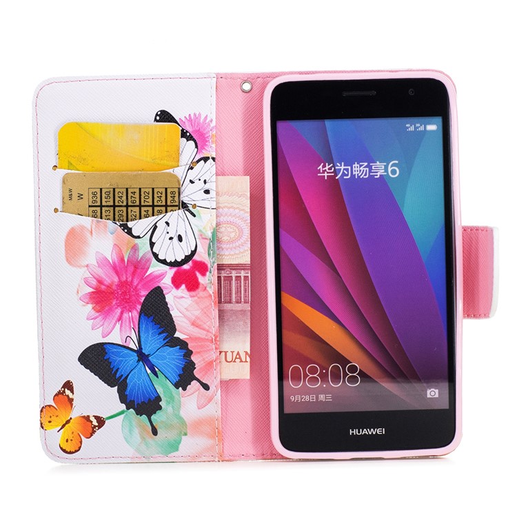 Pattern Printing Leather Wallet Cases for Huawei Enjoy 6 - Colorized Flowers and Butterflies-8