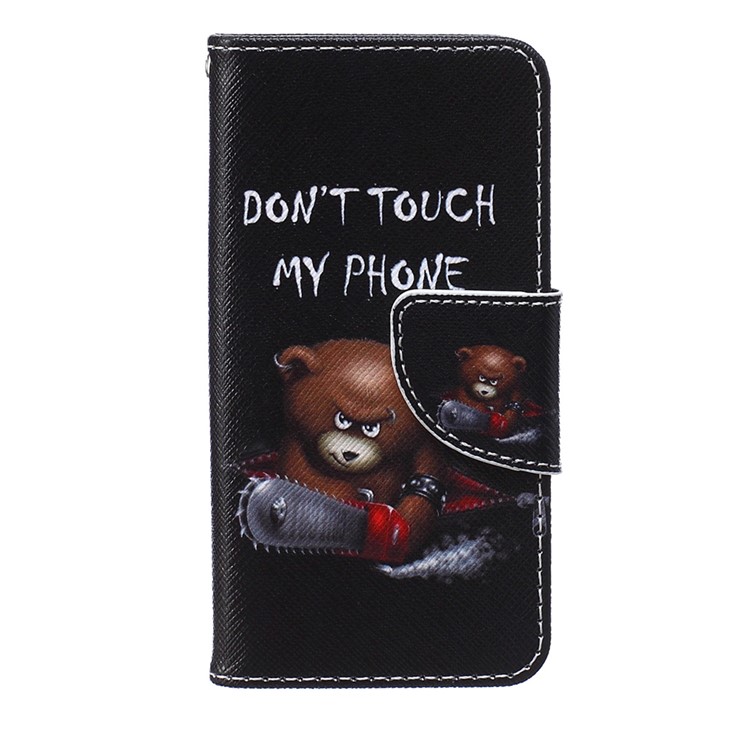 Patterned Leather Wallet Phone Stand Case for iPod Touch 6/5 - Bear and Warning-2
