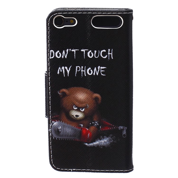 Patterned Leather Wallet Phone Stand Case for iPod Touch 6/5 - Bear and Warning-3