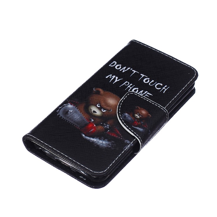 Patterned Leather Wallet Phone Stand Case for iPod Touch 6/5 - Bear and Warning-4