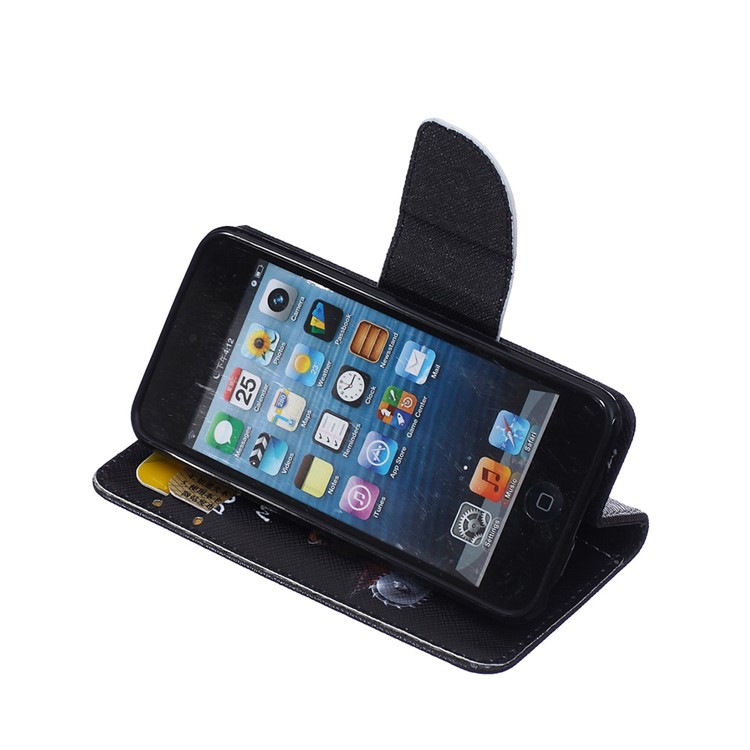 Patterned Leather Wallet Phone Stand Case for iPod Touch 6/5 - Bear and Warning-6