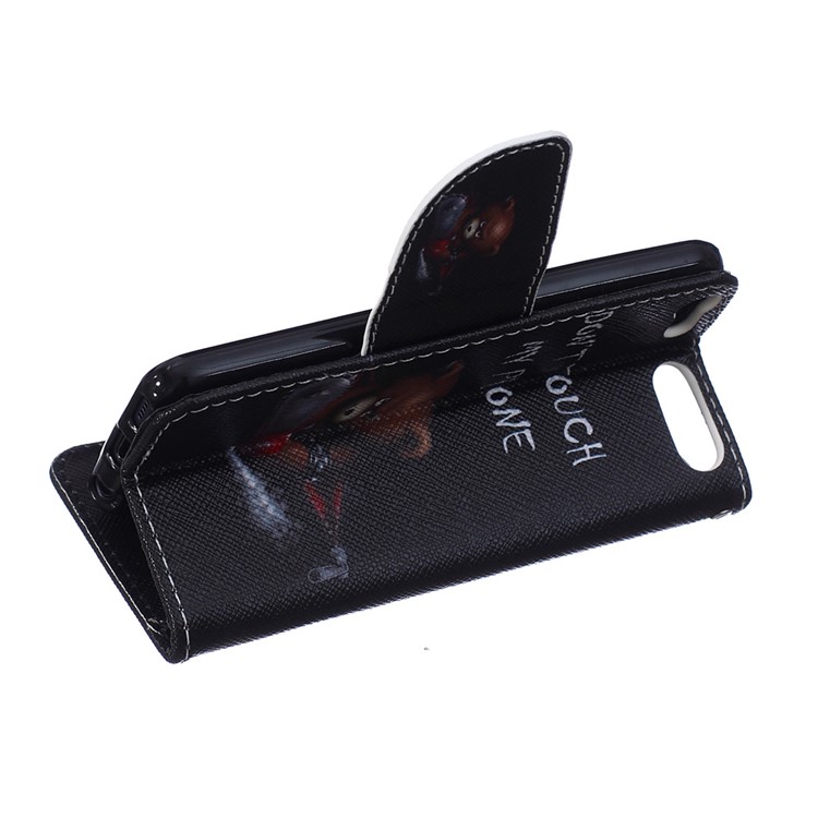 Patterned Leather Wallet Phone Stand Case for iPod Touch 6/5 - Bear and Warning-7