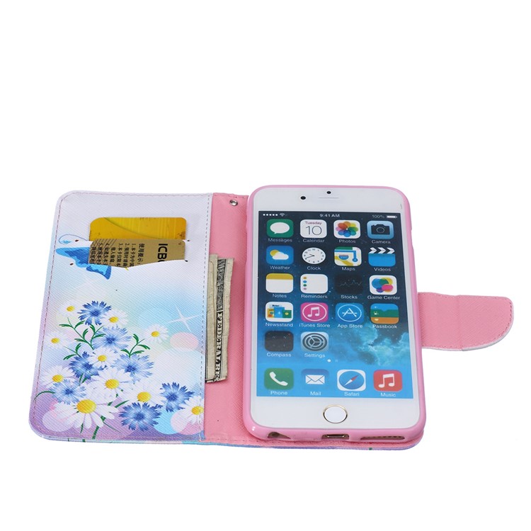 PU Leather Folio Full Protective Case with Credit Card Holder for iPhone 6s Plus / 6 Plus - Blue Butterfly-5