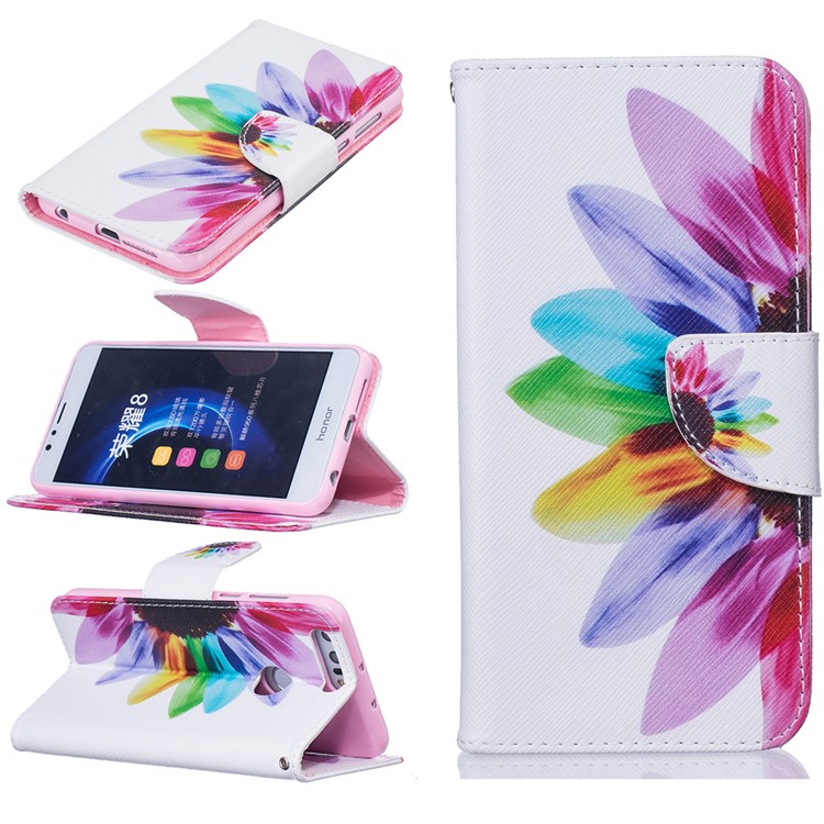 Wallet Leather Stand Case for Huawei Honor 8 - Colorful Flower-1