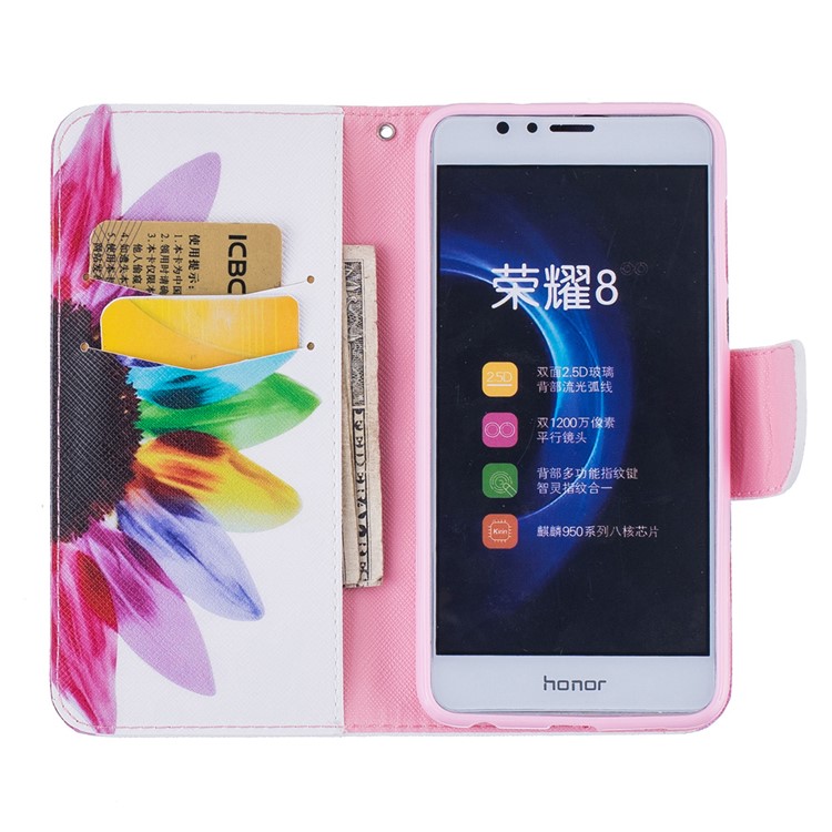 Wallet Leather Stand Case for Huawei Honor 8 - Colorful Flower-8