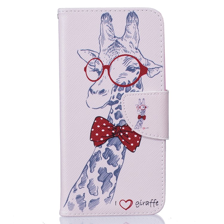 Stand Leather Wallet Case para Huawei Honra 8 - Giraffe Wearing Glasses-2
