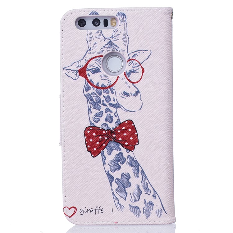 Stand Leather Wallet Case para Huawei Honra 8 - Giraffe Wearing Glasses-3
