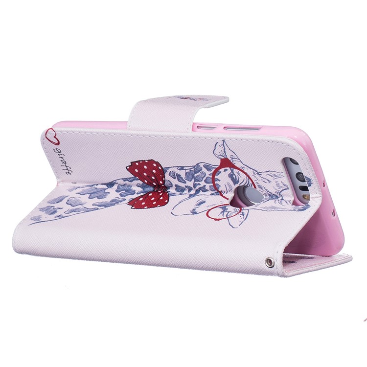 Stand Leather Wallet Case para Huawei Honra 8 - Giraffe Wearing Glasses-5