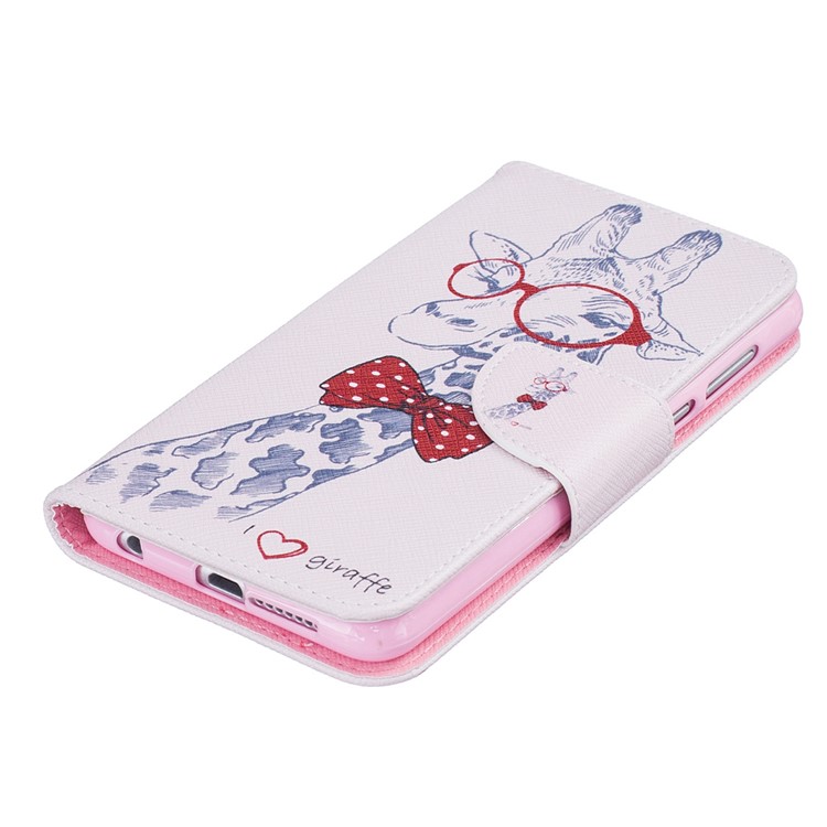 Stand Leather Wallet Case para Huawei Honra 8 - Giraffe Wearing Glasses-6